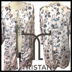 Vintage Tristan Soft Pink Floral Open Front Pocket Robe Kimono Duster (S/M)
